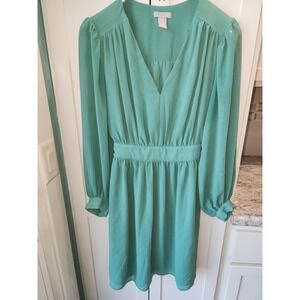 H & M GREEN COCKTAIL DRESS SZ S TIES IN BACK‎